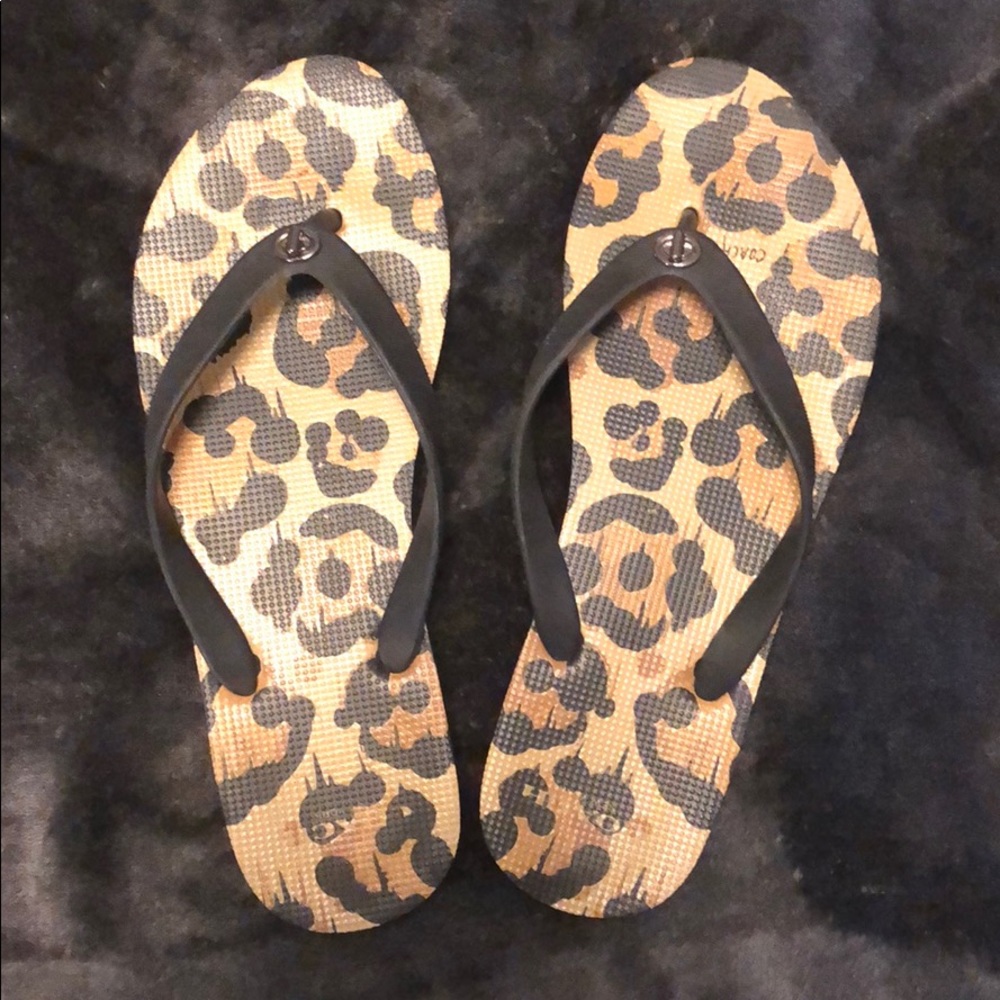 Coach wild beast leopard flip flops